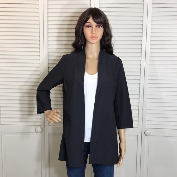 EILEEN FISHER Stretch-Crêpe Dark Gray Cardigan Medium Petite - Picture 1 of 12